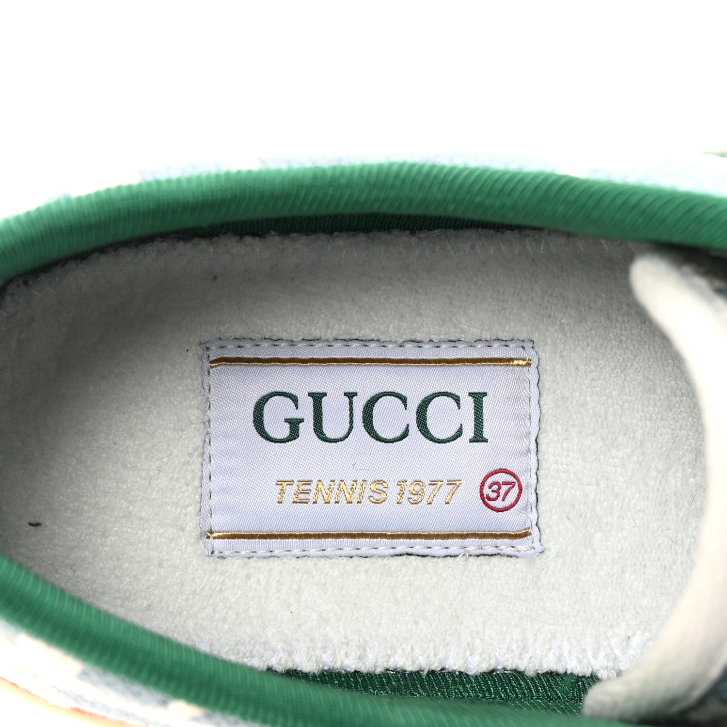 Gucci Cotton GG Monogram Web Womens 1977 Tennis Sneakers 37 Philod Ivory Mystic White