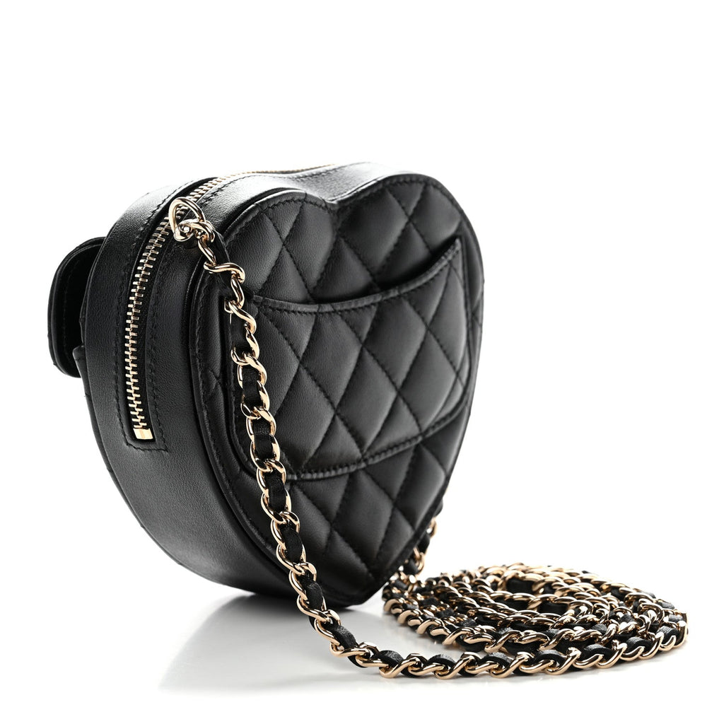 Chanel Lambskin Quilted CC In Love Heart Clutch With Chain Black