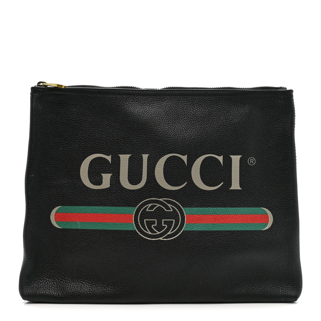 Gucci Pebbled Calfskin Medium Logo Portfolio Clutch Black