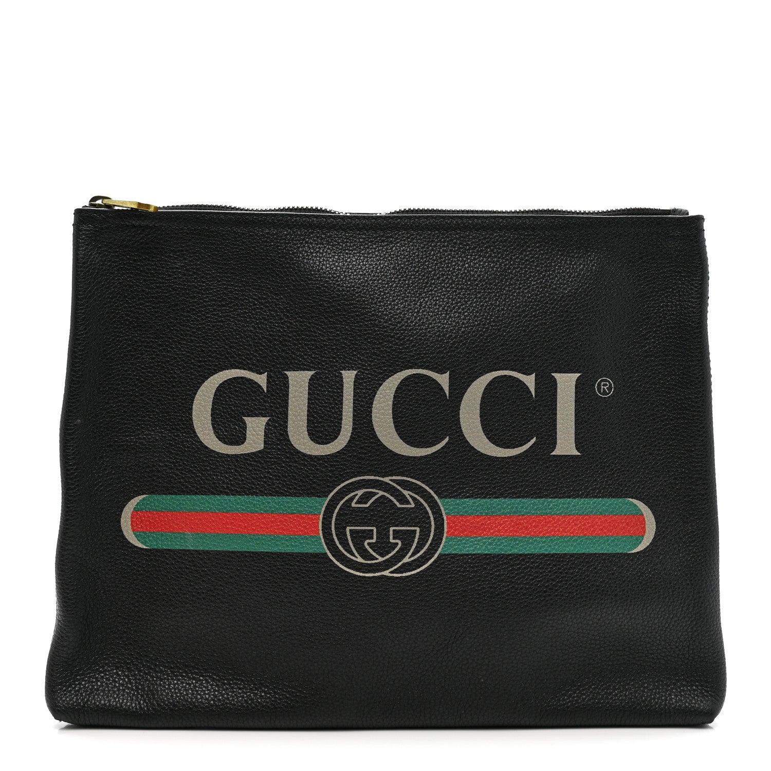 Gucci Pebbled Calfskin Medium Logo Portfolio Clutch Black