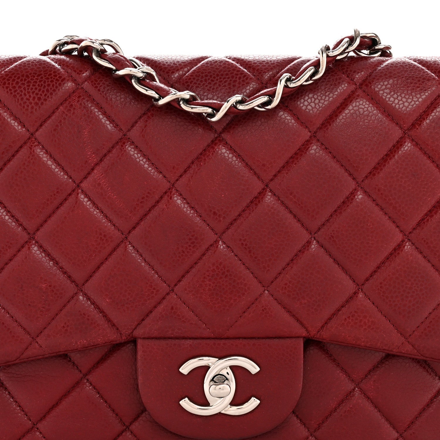Chanel Caviar Quilted Jumbo Double Flap Dark Red