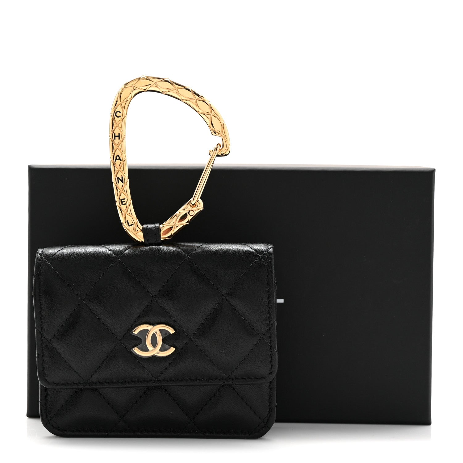 Chanel Lambskin Quilted CC Hook Card Holder Black
