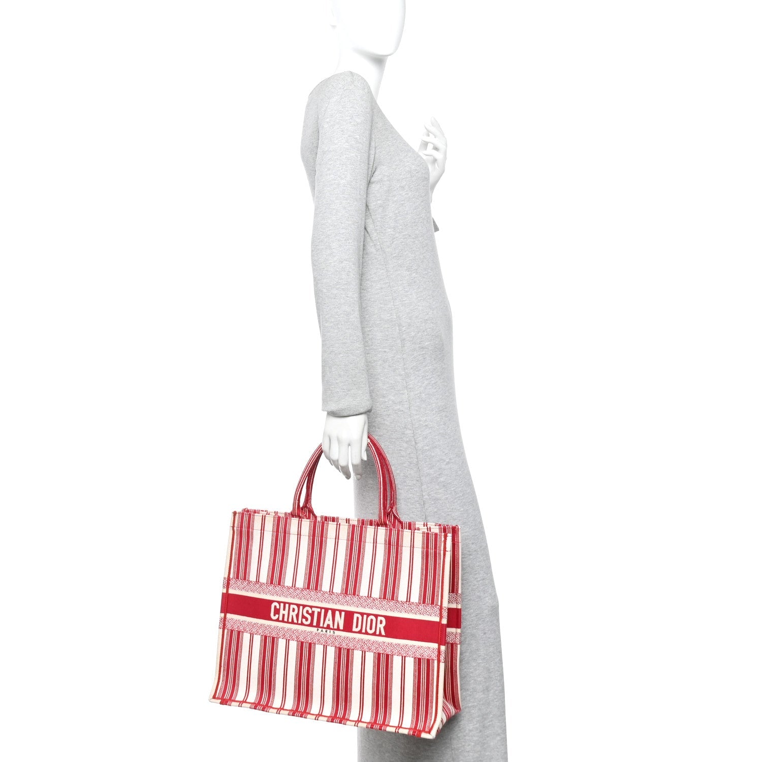 Christian Dior Canvas Embroidered Mykonos Large Striped Book Tote Red