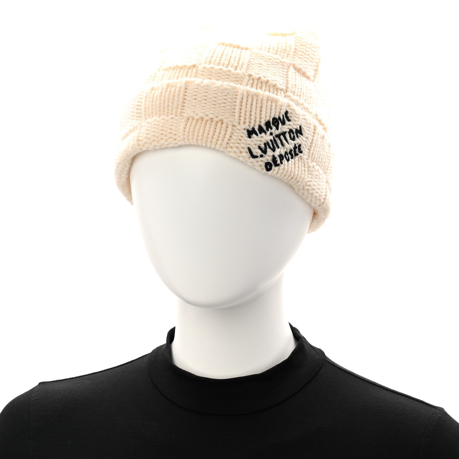 Louis Vuitton Wool Damier Snug Beanie Creme