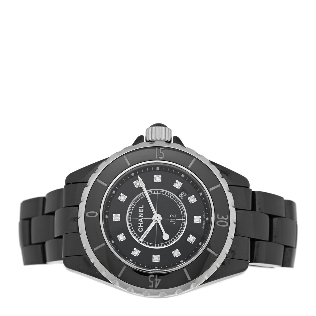 Chanel Stainless Steel Ceramic Diamond 33mm J12 Quartz Watch Black