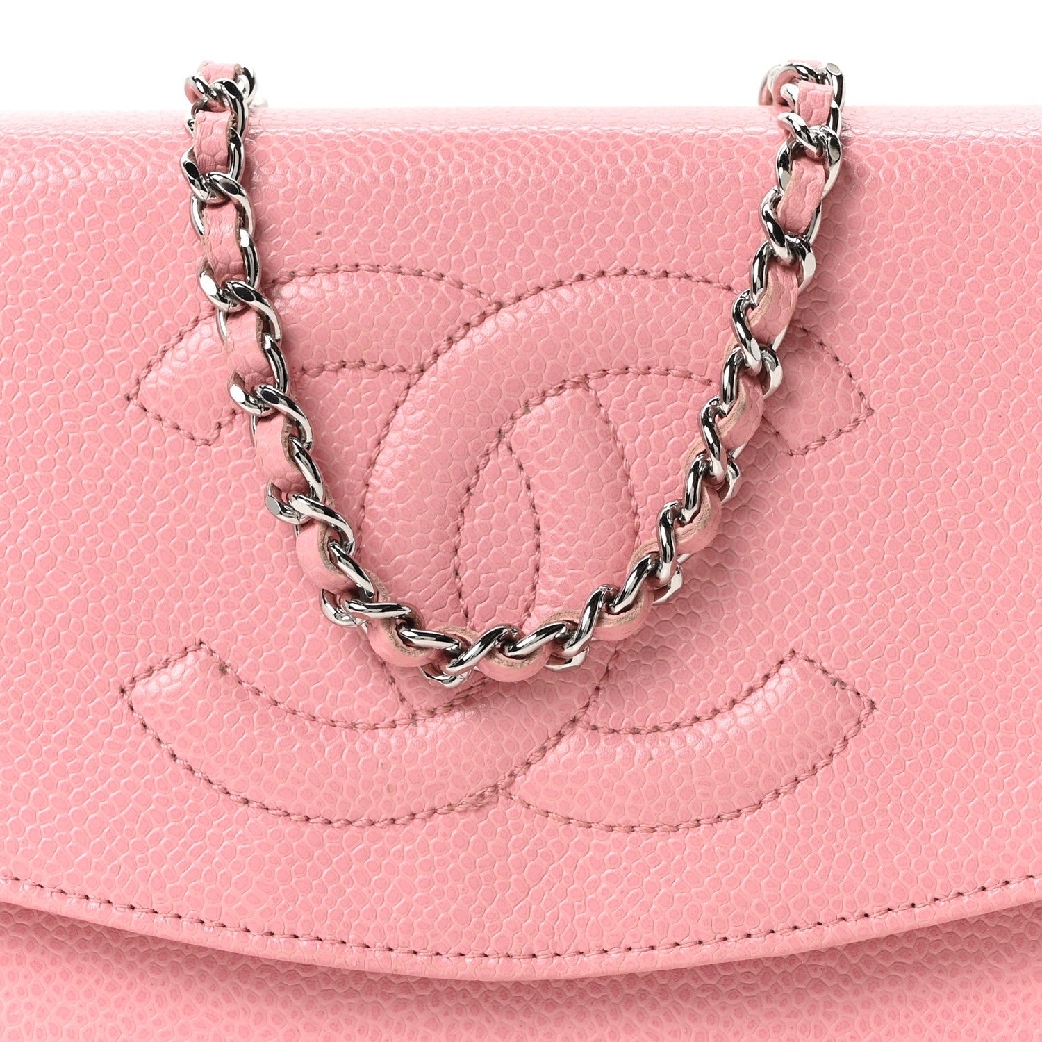 Chanel Caviar Timeless CC Wallet on Chain WOC Pink