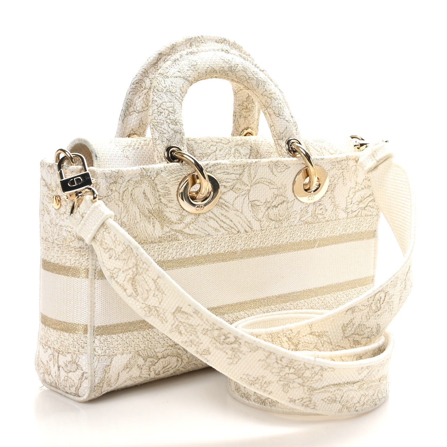 Christian Dior Canvas Embroidered Medium Jardin D'Hiver Lady D-Joy White Gold