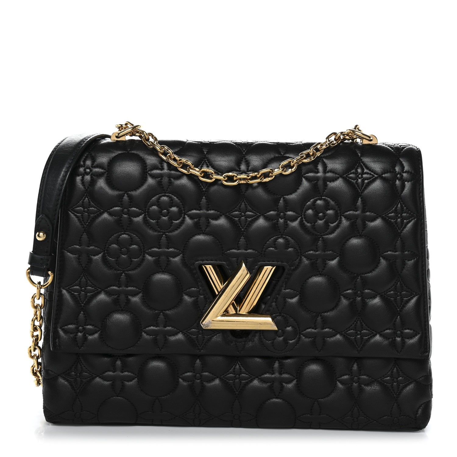 Louis Vuitton Lambskin Flower Quilted Twist Shoulder Bag GM Black