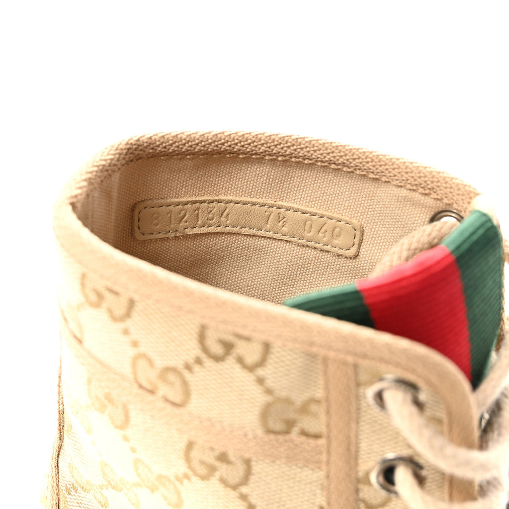 Gucci GG Monogram Web Mens Lug Sole Ankle Boots 7.5 New Sand
