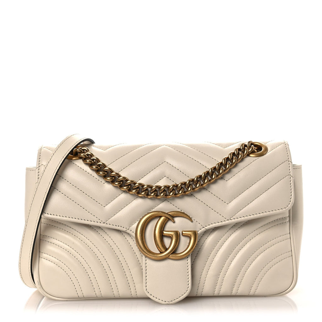 Gucci Calfskin Matelasse Small GG Marmont Shoulder Bag White