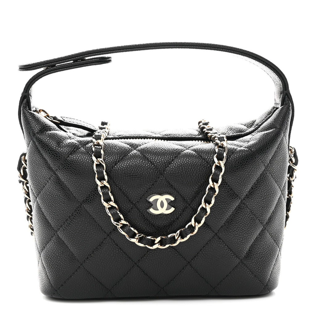 Chanel Caviar Quilted Hobo Clutch With Chain Black