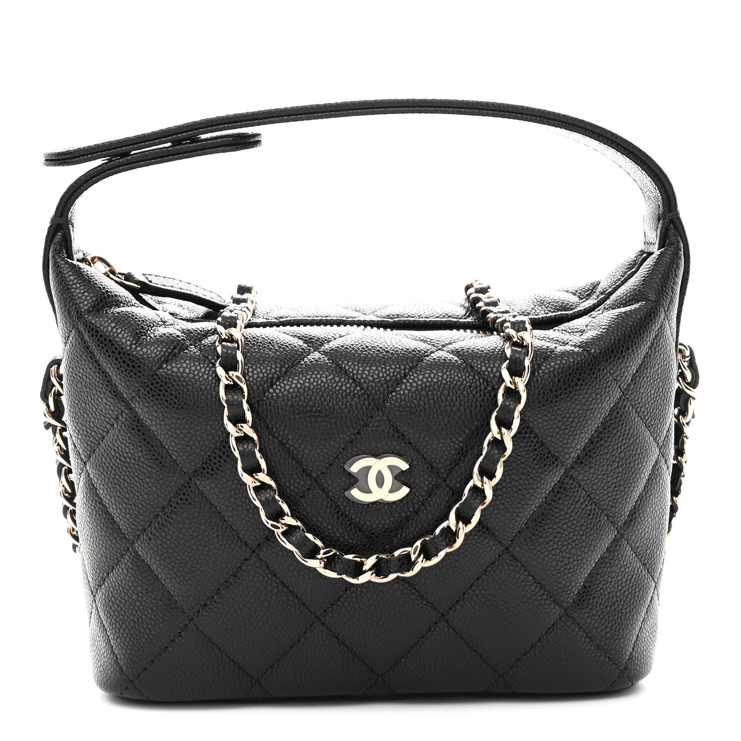 Chanel Caviar Quilted Hobo Clutch With Chain Black