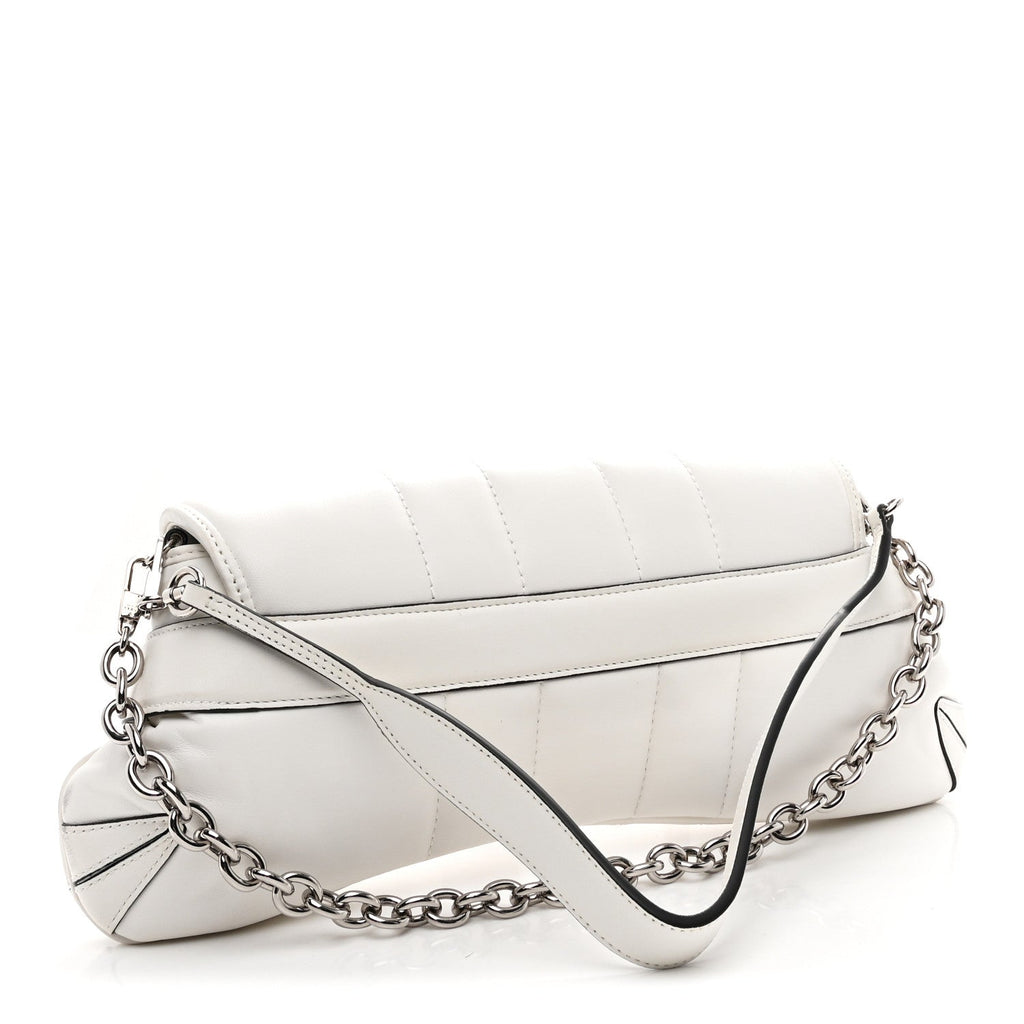 Gucci Nappa Vertical Matelasse Medium Maxi Horsebit Chain Shoulder Bag Mystic White