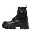 Prada Spazzolato Rois Nylon Metal Triangle Logo Monolith Pouch Pocket 55mm Boots 38 Black