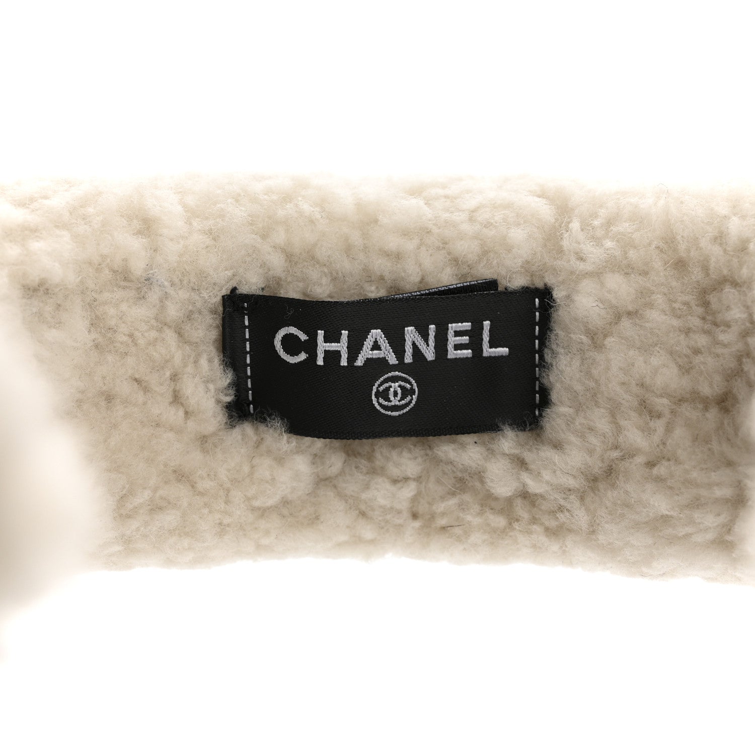 Chanel Shearling Logo Headband Ecru Black