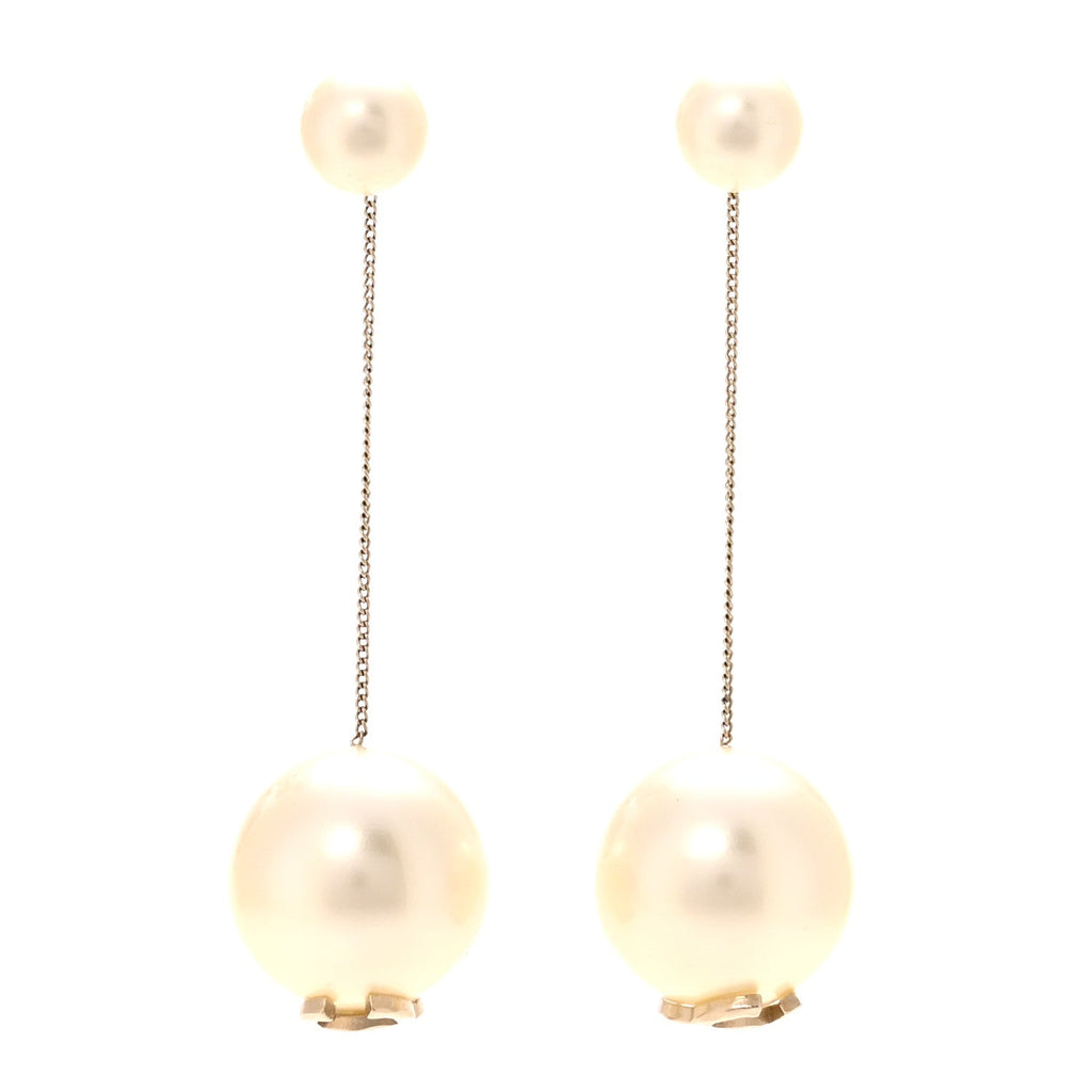 Pearl CC Chain Drop Earrings Gold
