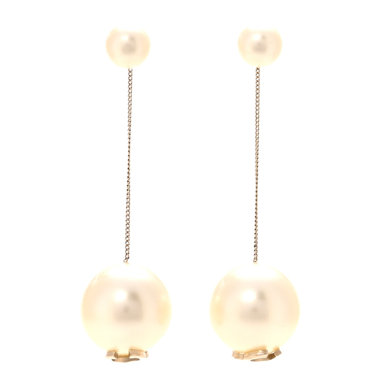 Pearl CC Chain Drop Earrings Gold