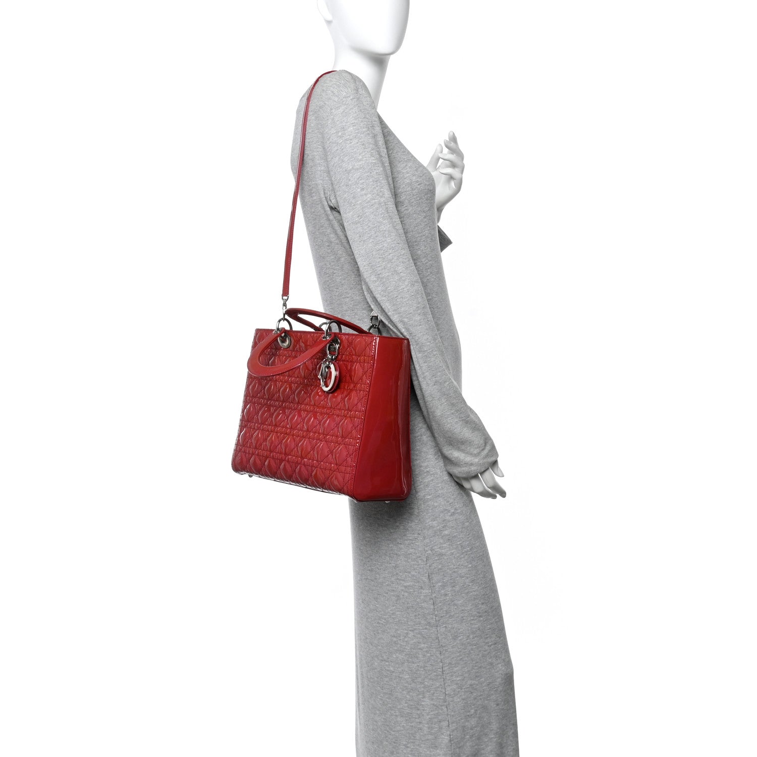 Christian Dior Patent Cannage Large Lady Dior Fuchsia