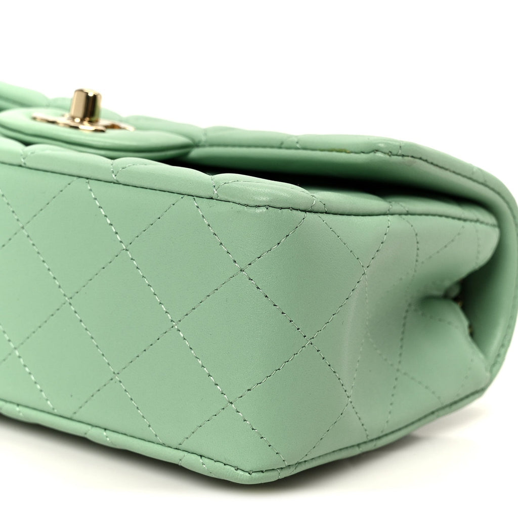 Chanel Lambskin Quilted Mini Rectangular Flap Green