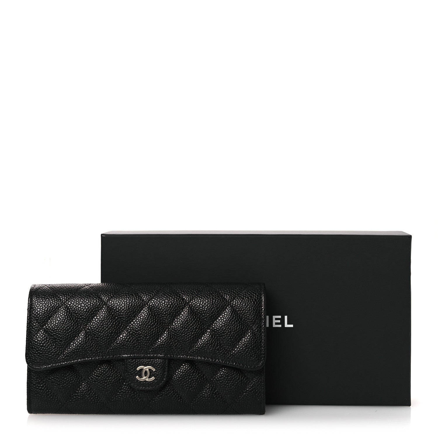 Caviar Quilted Large Gusset Flap Wallet Black