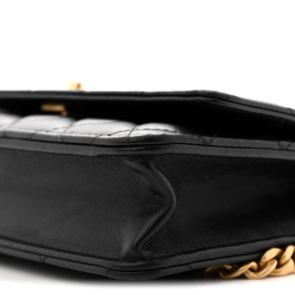 Chanel Lambskin Quilted Sweet Camellia Wallet On Chain WOC Black