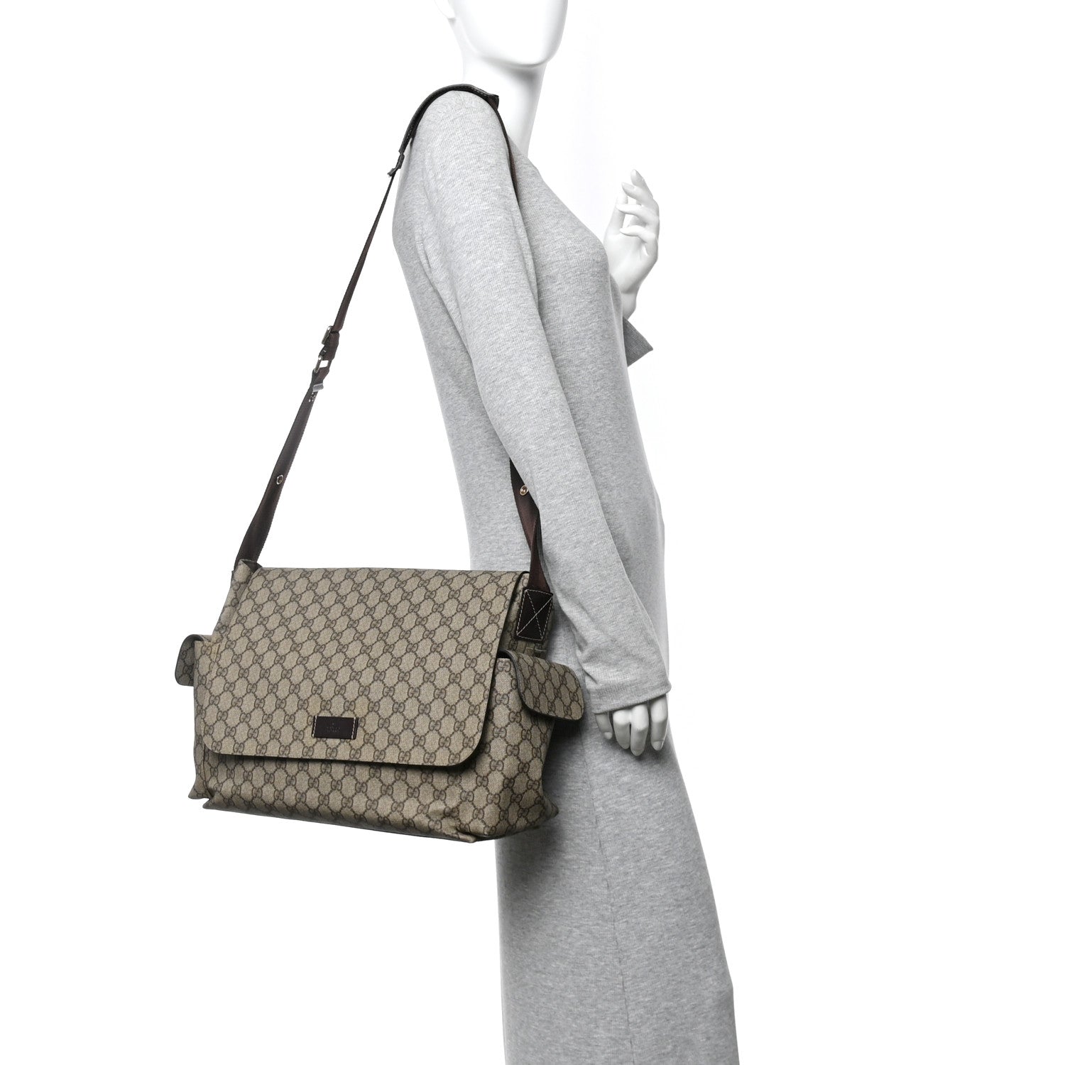 Gucci GG Plus Monogram Messenger Diaper Bag Dark Brown