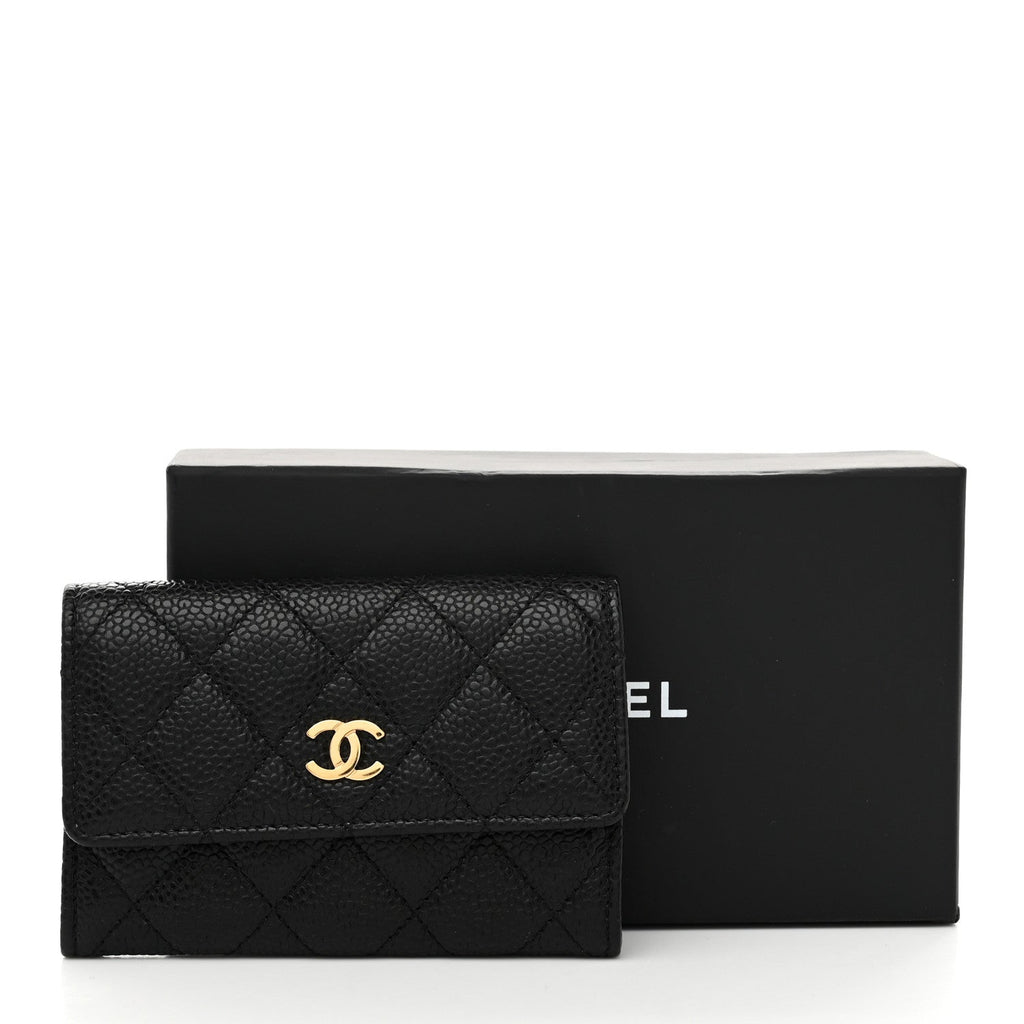 Caviar Quilted Flap Card Holder Black