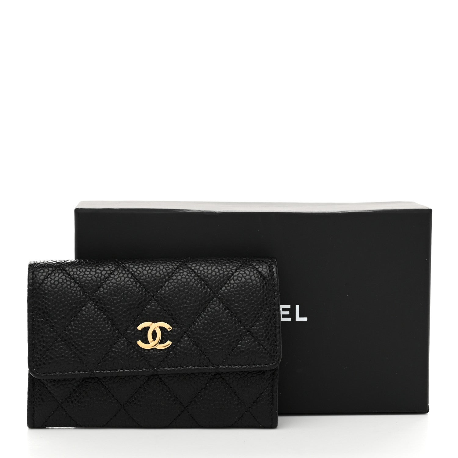 Caviar Quilted Flap Card Holder Black
