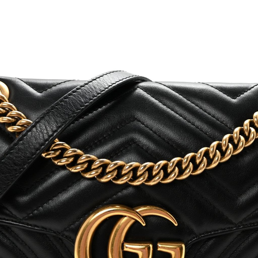 Gucci Calfskin Matelasse Small GG Marmont Shoulder Bag Black