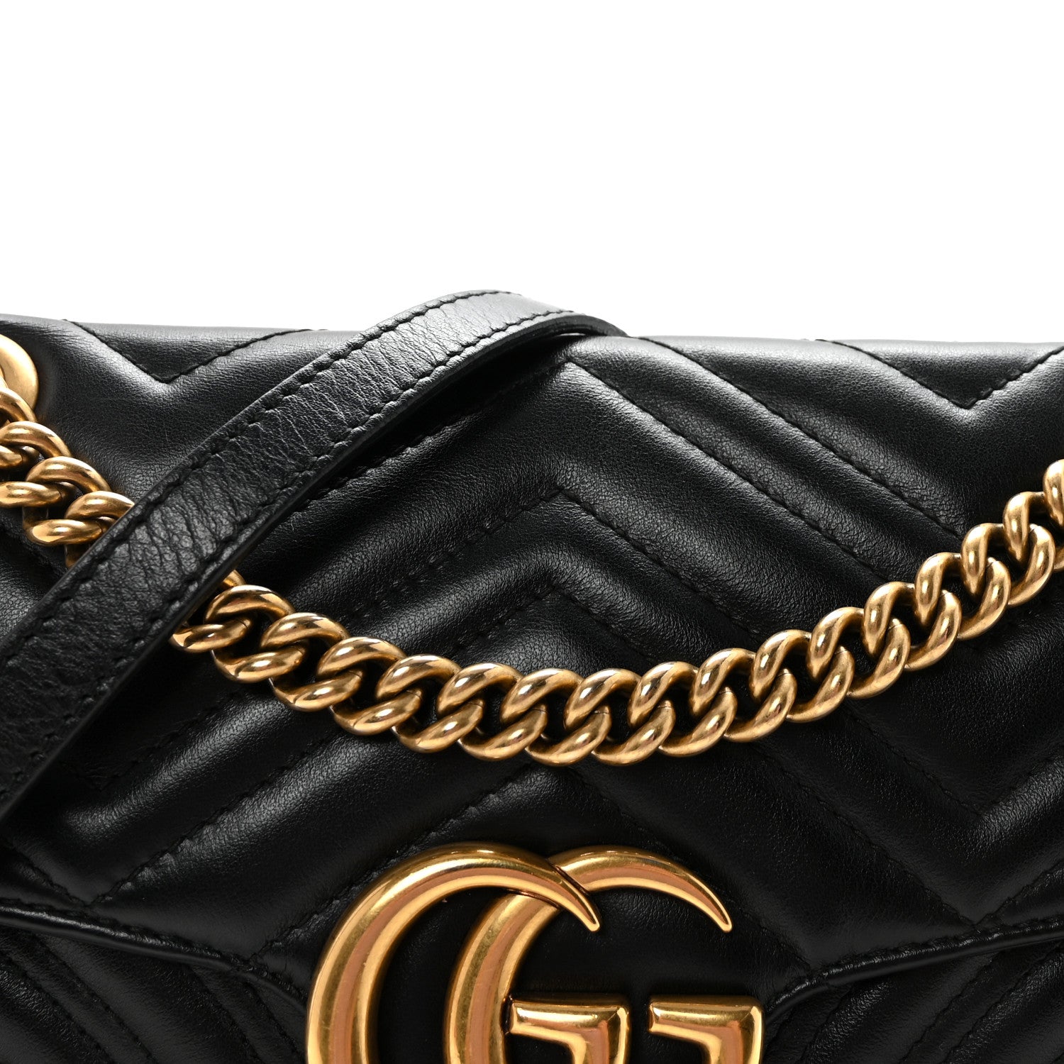 Gucci Calfskin Matelasse Small GG Marmont Shoulder Bag Black