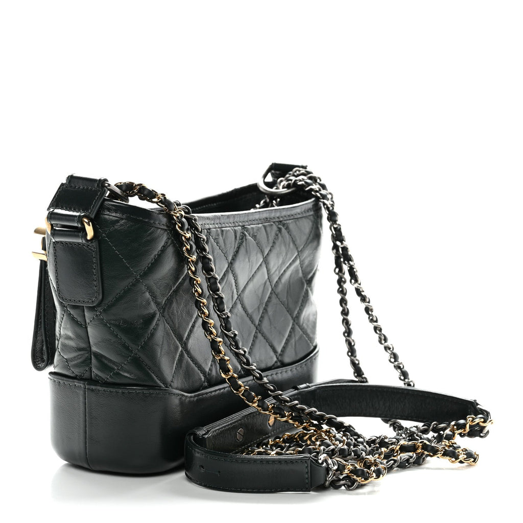 Chanel Aged Calfskin Quilted Small Gabrielle Hobo Dark Green