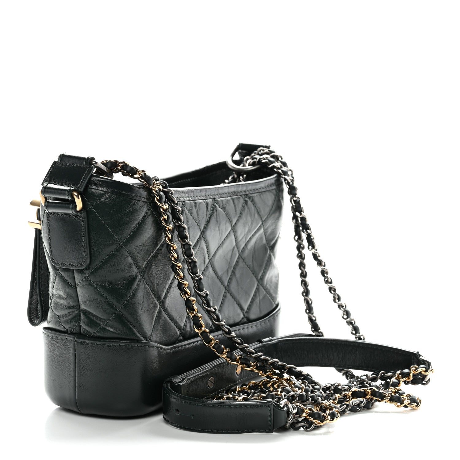 Chanel Aged Calfskin Quilted Small Gabrielle Hobo Dark Green
