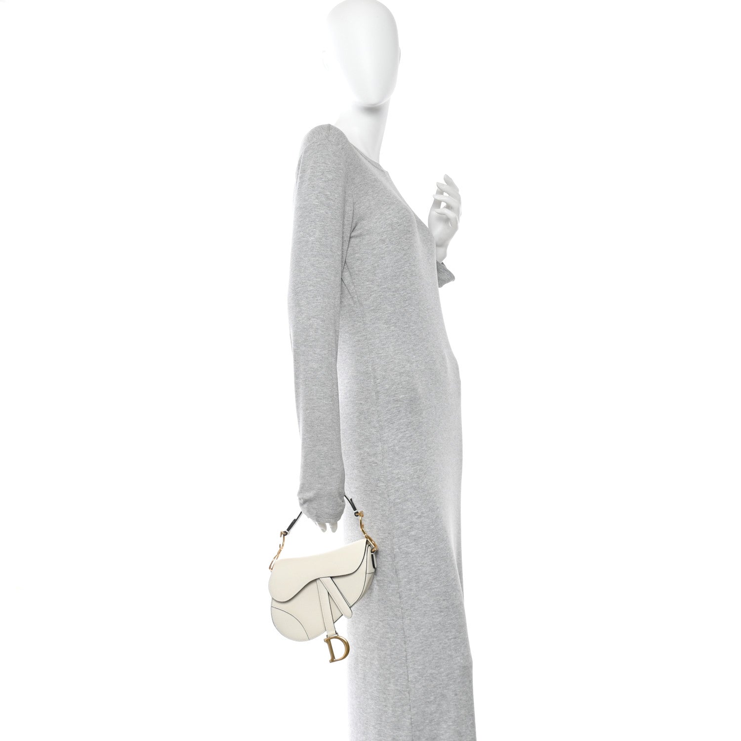 Christian Dior Grained Calfskin Mini Saddle Bag White