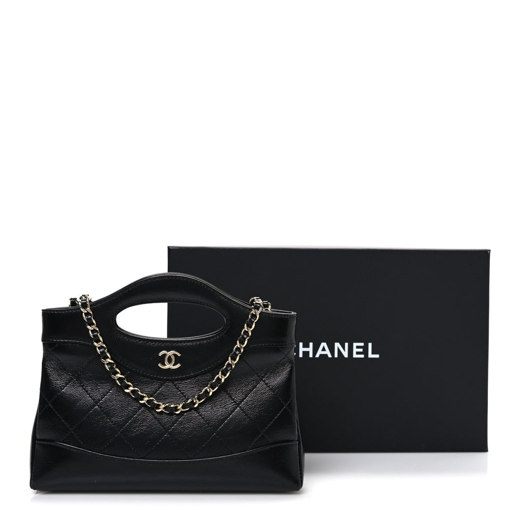Chanel Shiny Crumpled Calfskin Quilted Nano 31 Shopping Bag Black