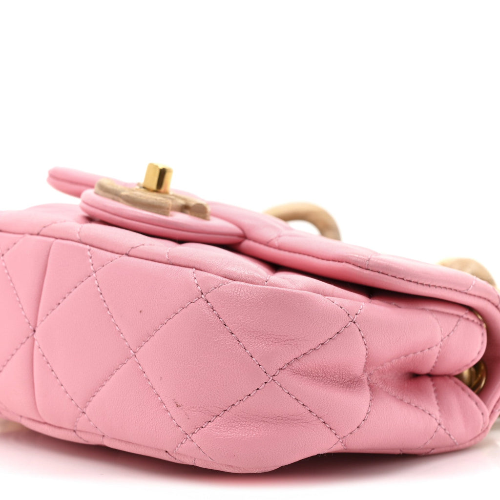 Chanel Lambskin Wenge Quilted Mini Fashion Wood Square Flap Pink