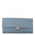 Grained Calfskin Quilted CC Box Flap Wallet Blue