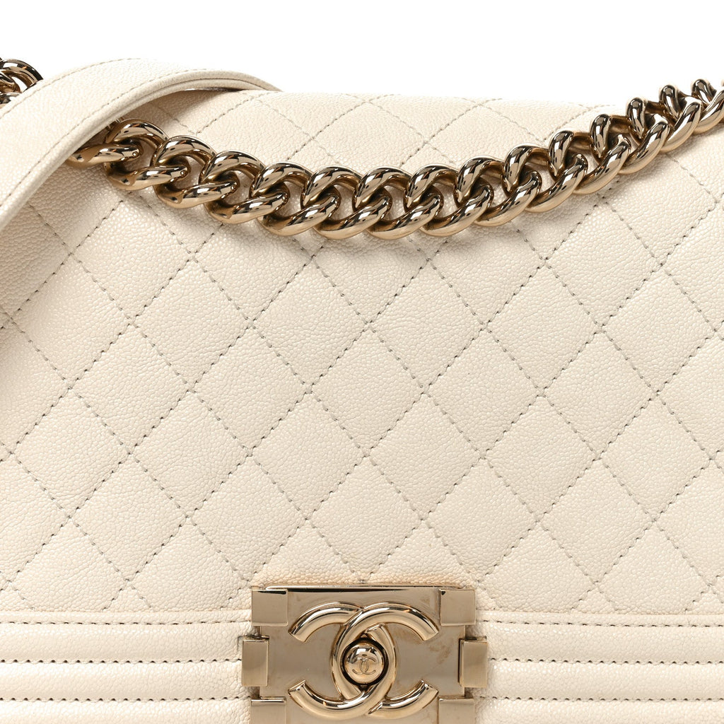 Chanel Caviar Quilted Medium Boy Flap White