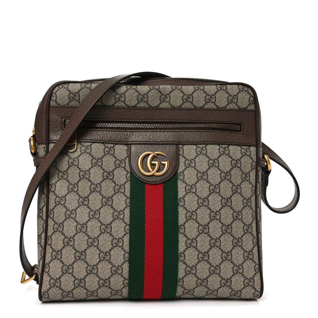 Gucci GG Supreme Monogram Web Medium Ophidia Messenger Bag Brown