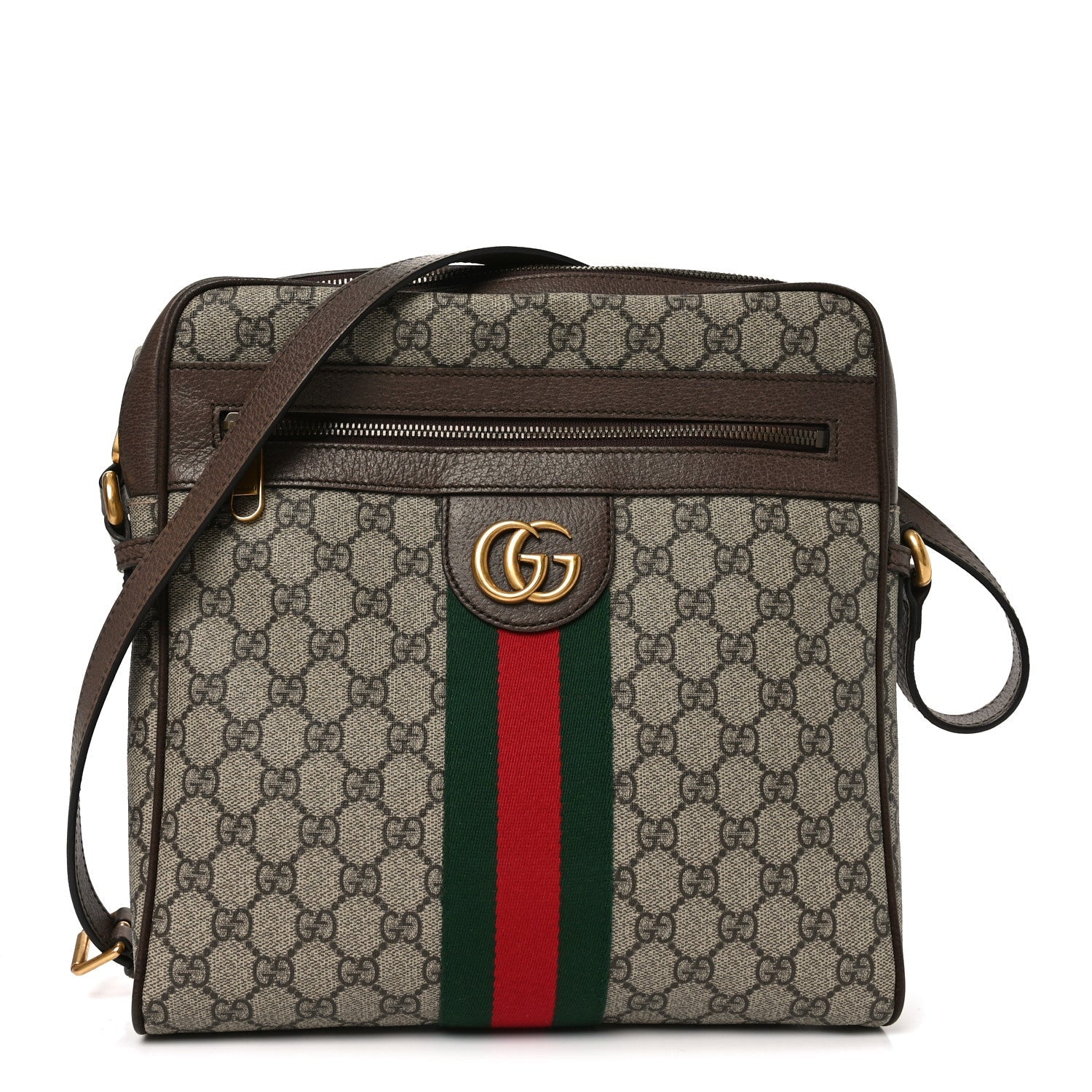 Gucci GG Supreme Monogram Web Medium Ophidia Messenger Bag Brown