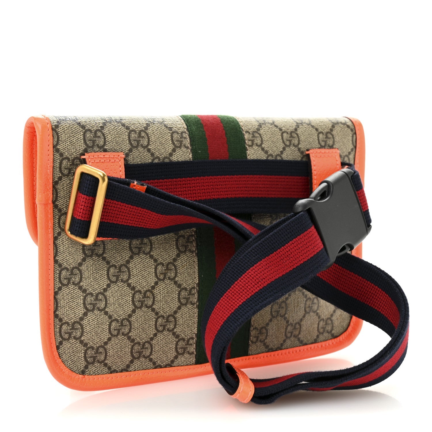 Gucci GG Supreme Monogram Web Small Ophidia Belt Bag Beige Ebony Orange Fluo