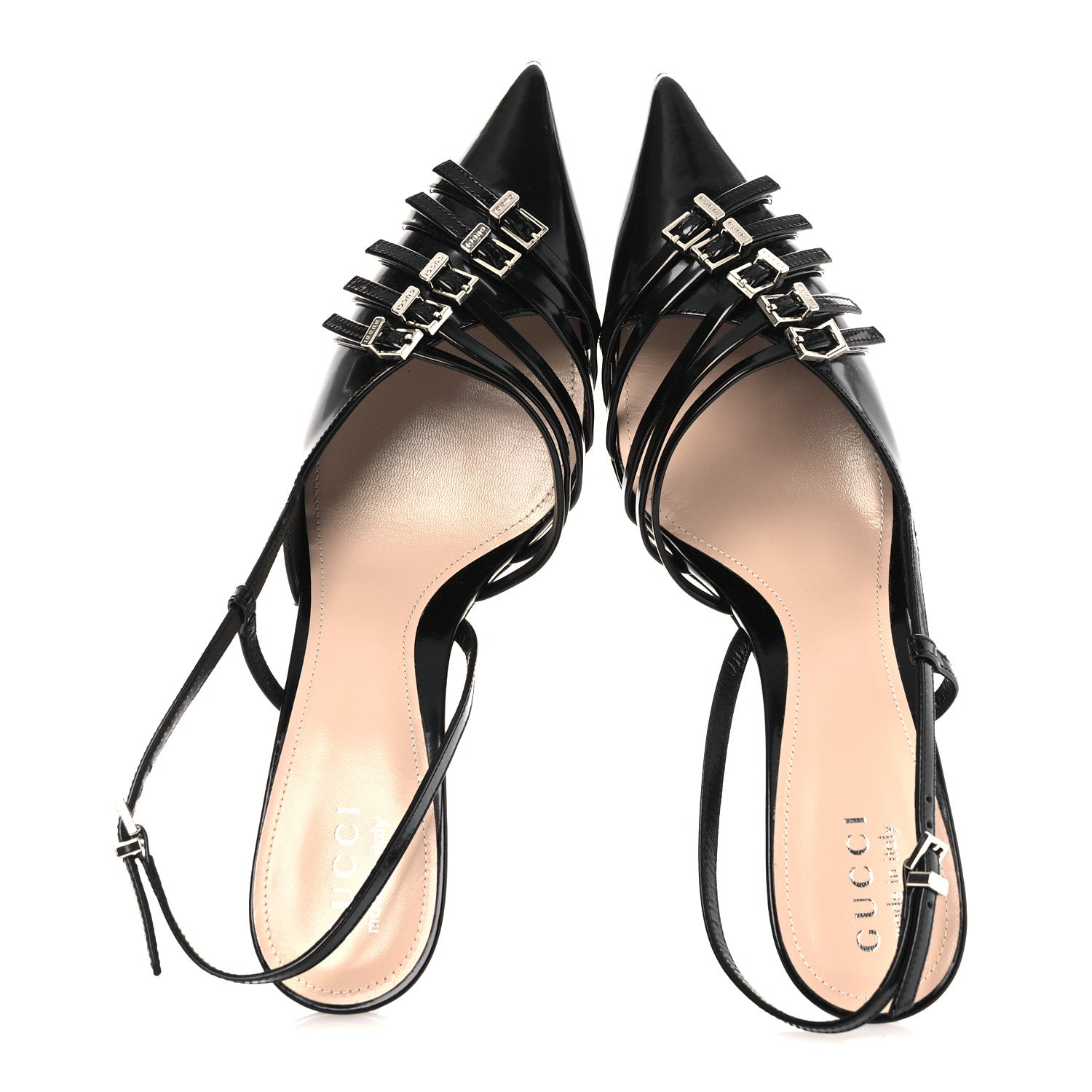 Gucci Patent Regent Calfskin Walma 65 Buckle Slingback Pumps 38 Black