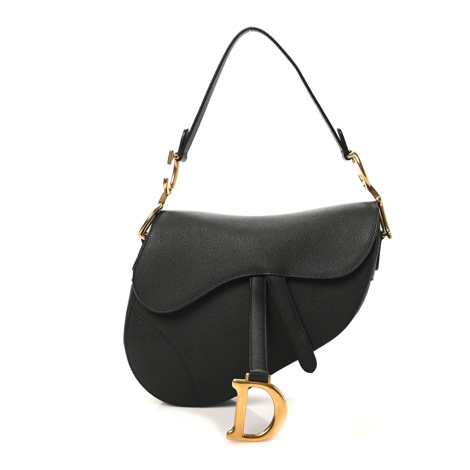 Christian Dior Grained Calfskin Saddle Bag Black