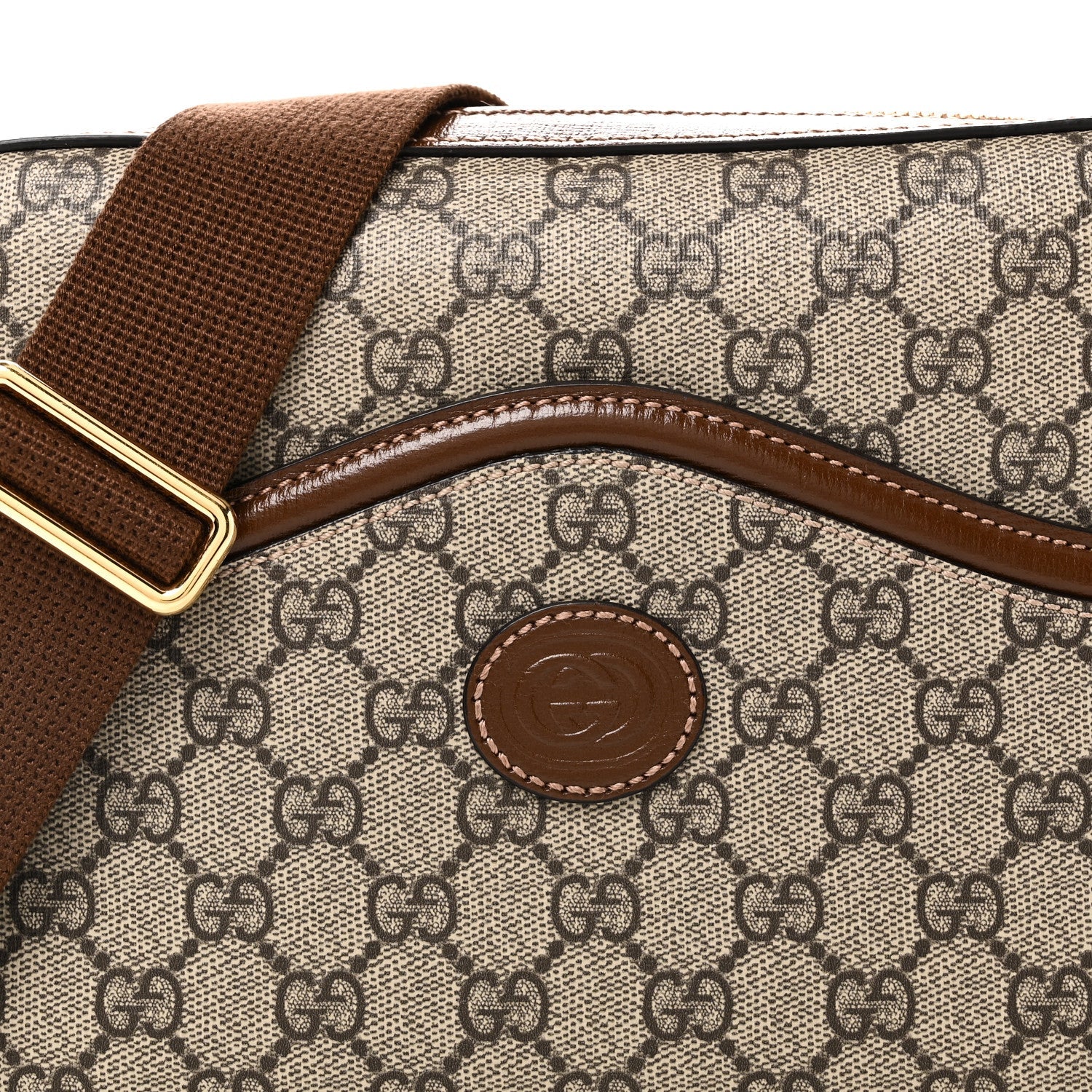 Gucci GG Supreme Monogram Azalea Calfskin Retro Interlocking G Messenger Shoulder Bag Beige Ebony Brown Sugar