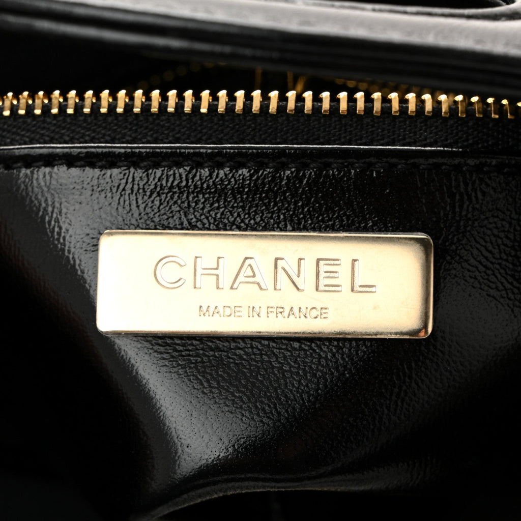 Chanel Shiny Crumpled Calfskin Quilted Mini 31 Shopping Bag Black