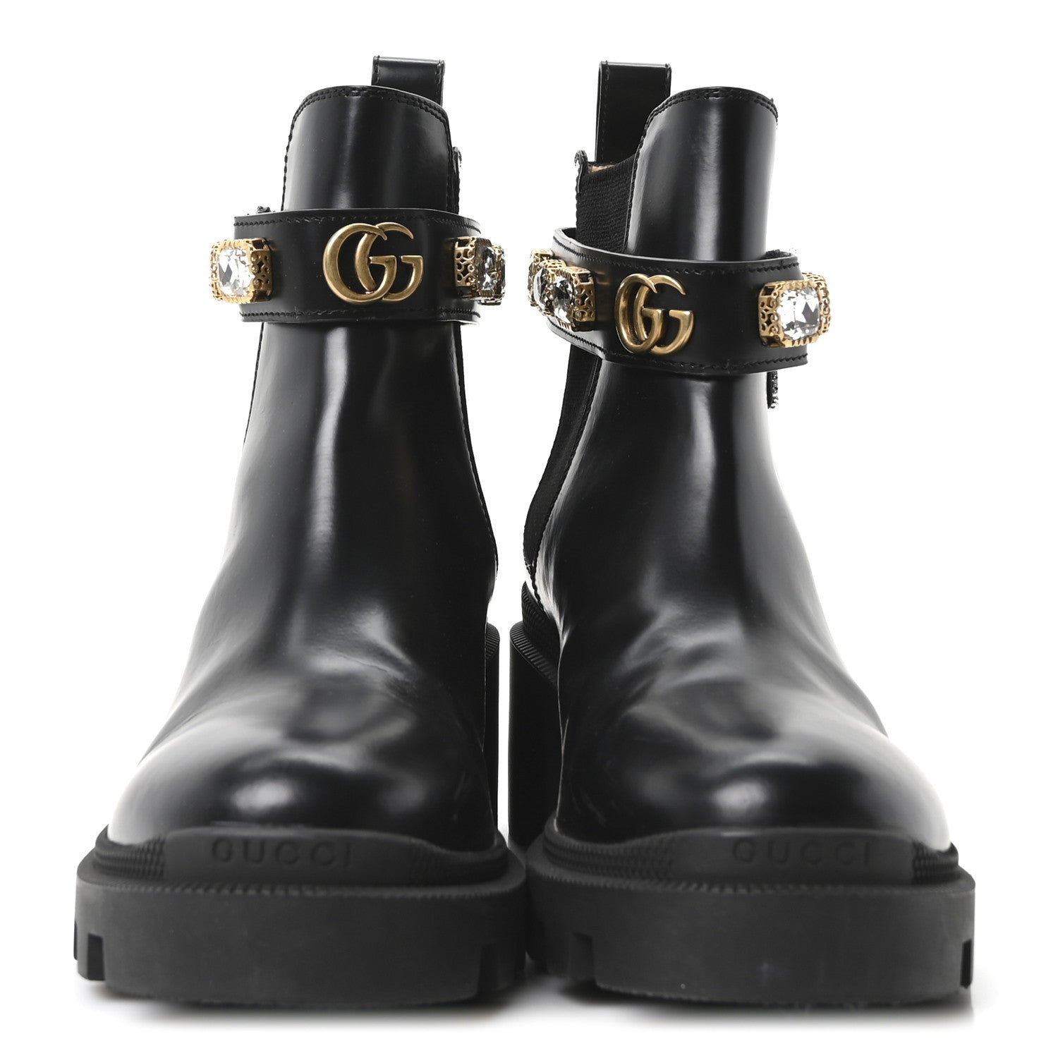 Gucci Calfskin Crystal GG Trip Chelsea Ankle Boots 35 Black