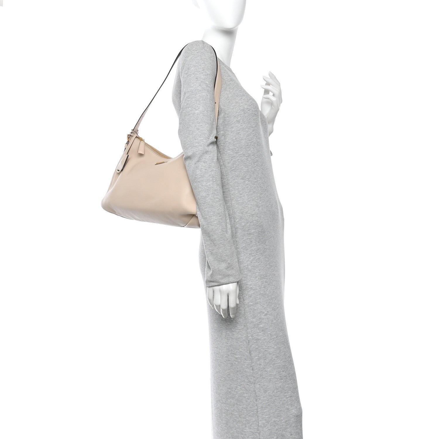 Prada Soft Calfskin Large Aimée Shoulder Bag Travertine