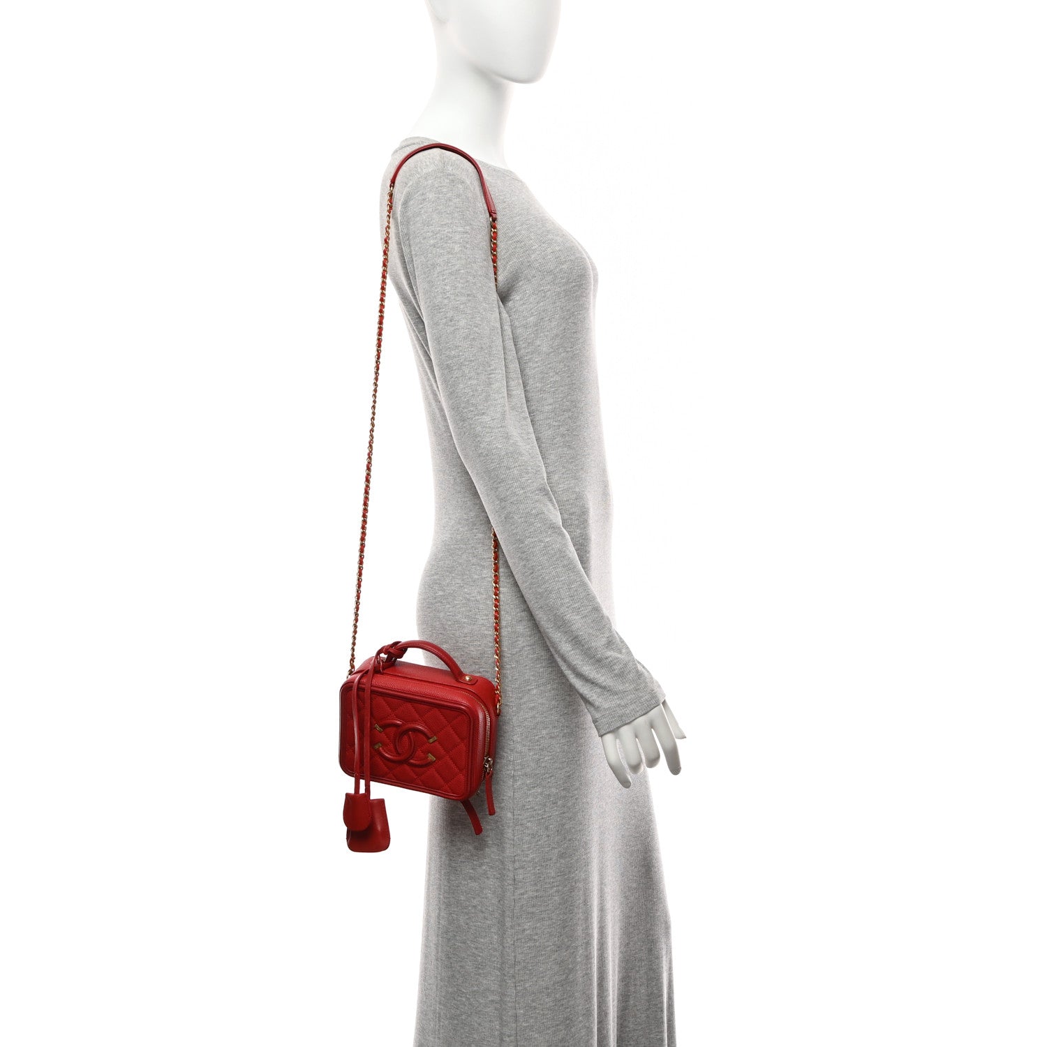 Chanel Caviar Quilted Small CC Filigree Vanity Case Red