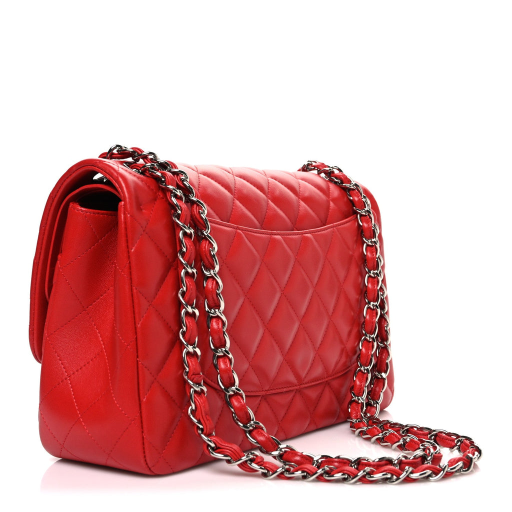 Chanel Lambskin Quilted Jumbo Double Flap Red