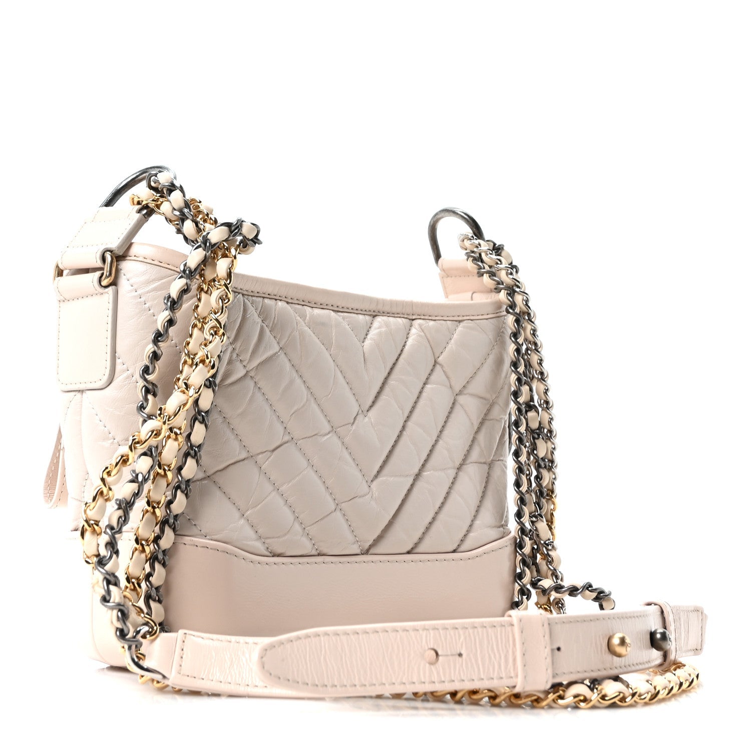 Chanel Aged Calfskin Chevron Quilted Small Gabrielle Hobo Beige