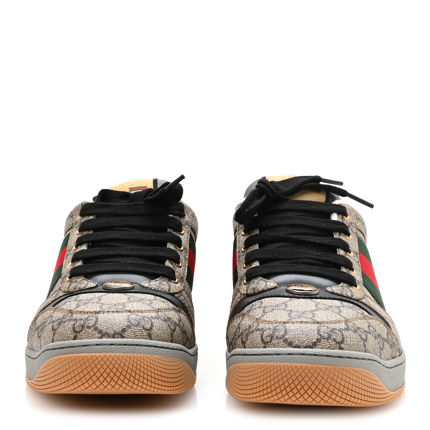 Gucci GG Supereme Monogram Miro Soft Calfskin Web Mens Screener Sneakers 9 Beige Ebony Black New Platinum